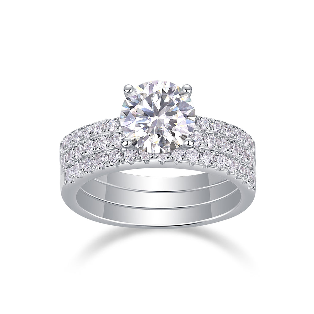 Eternal Trinity — 2-Carat Moissanite Bridal Set in Platinum & Silver