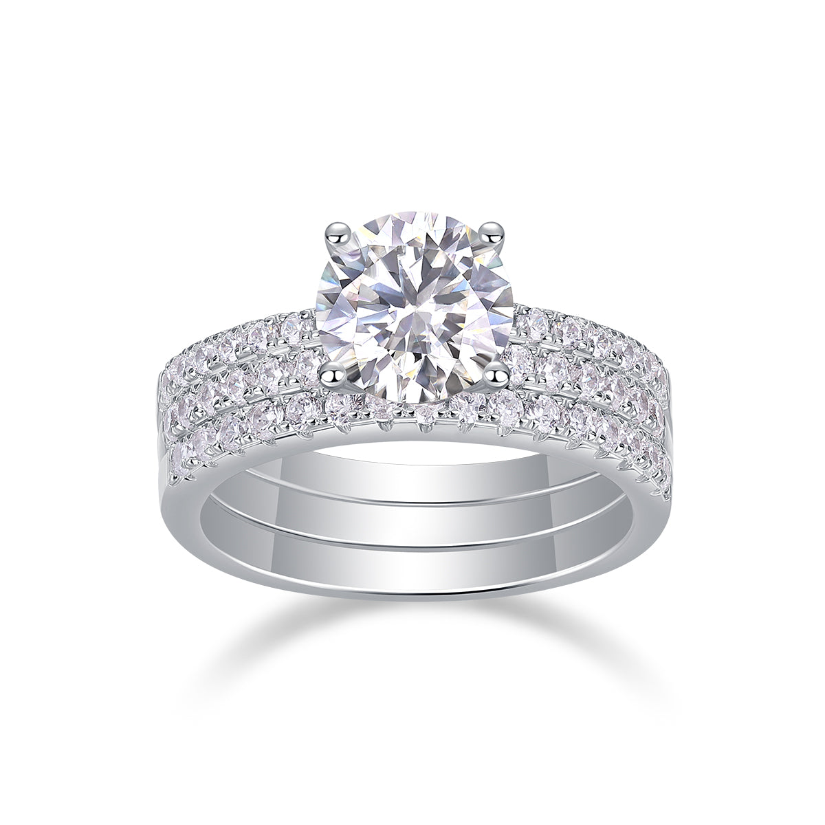 Eternal Trinity — 2-Carat Moissanite Bridal Set in Platinum & Silver