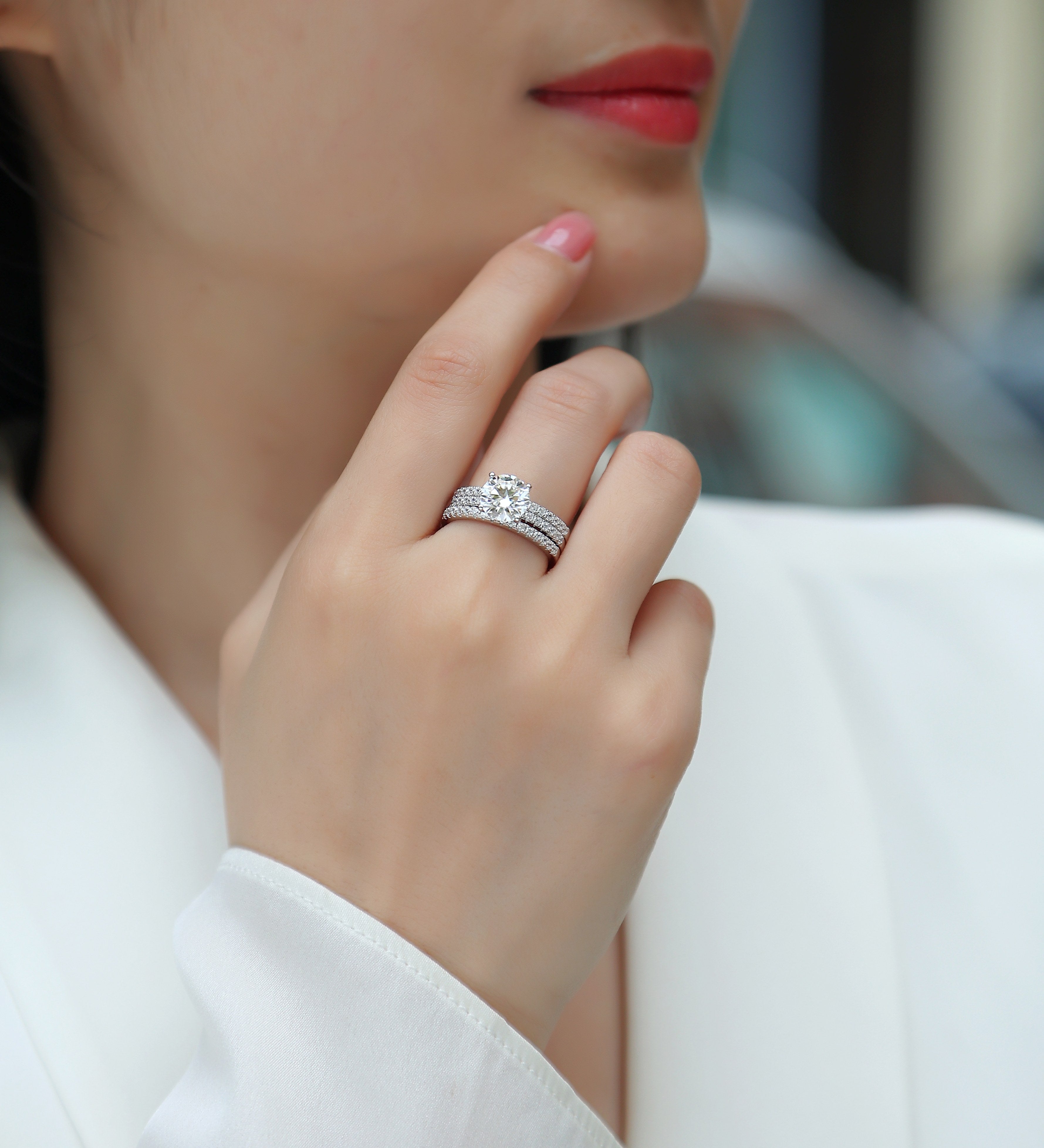 Eternal Trinity — 2-Carat Moissanite Bridal Set in Platinum & Silver