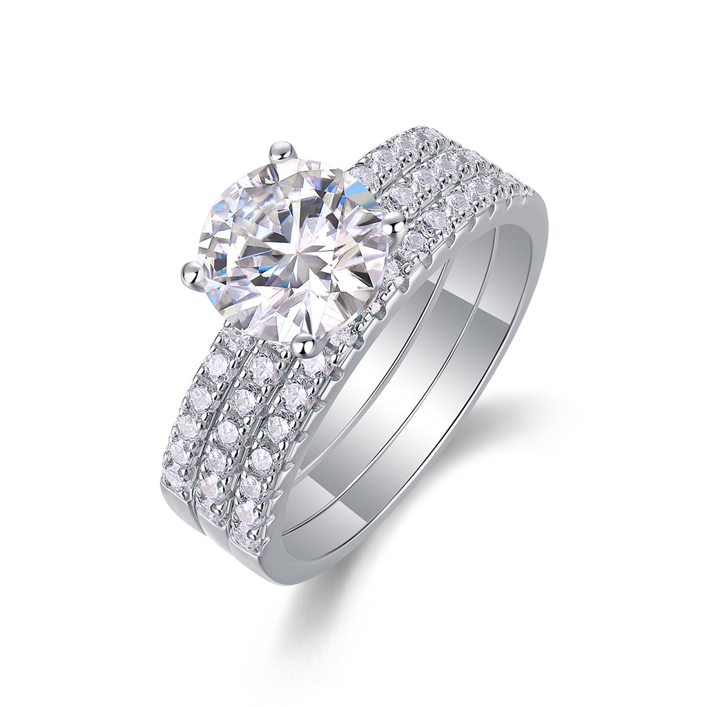 Eternal Trinity — 2-Carat Moissanite Bridal Set in Platinum & Silver