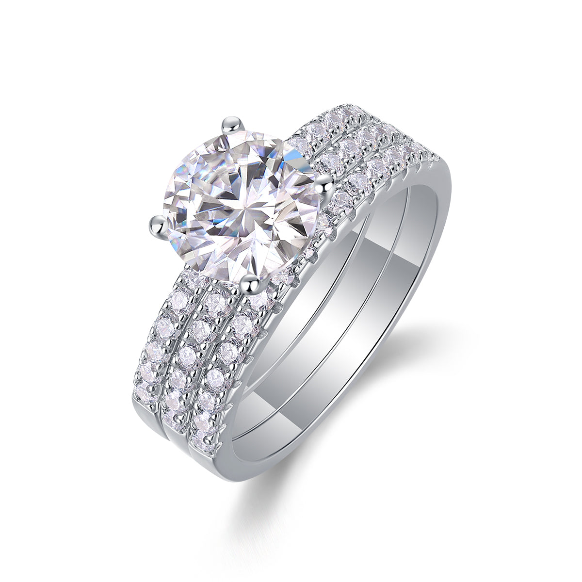 Eternal Trinity — 2-Carat Moissanite Bridal Set in Platinum & Silver