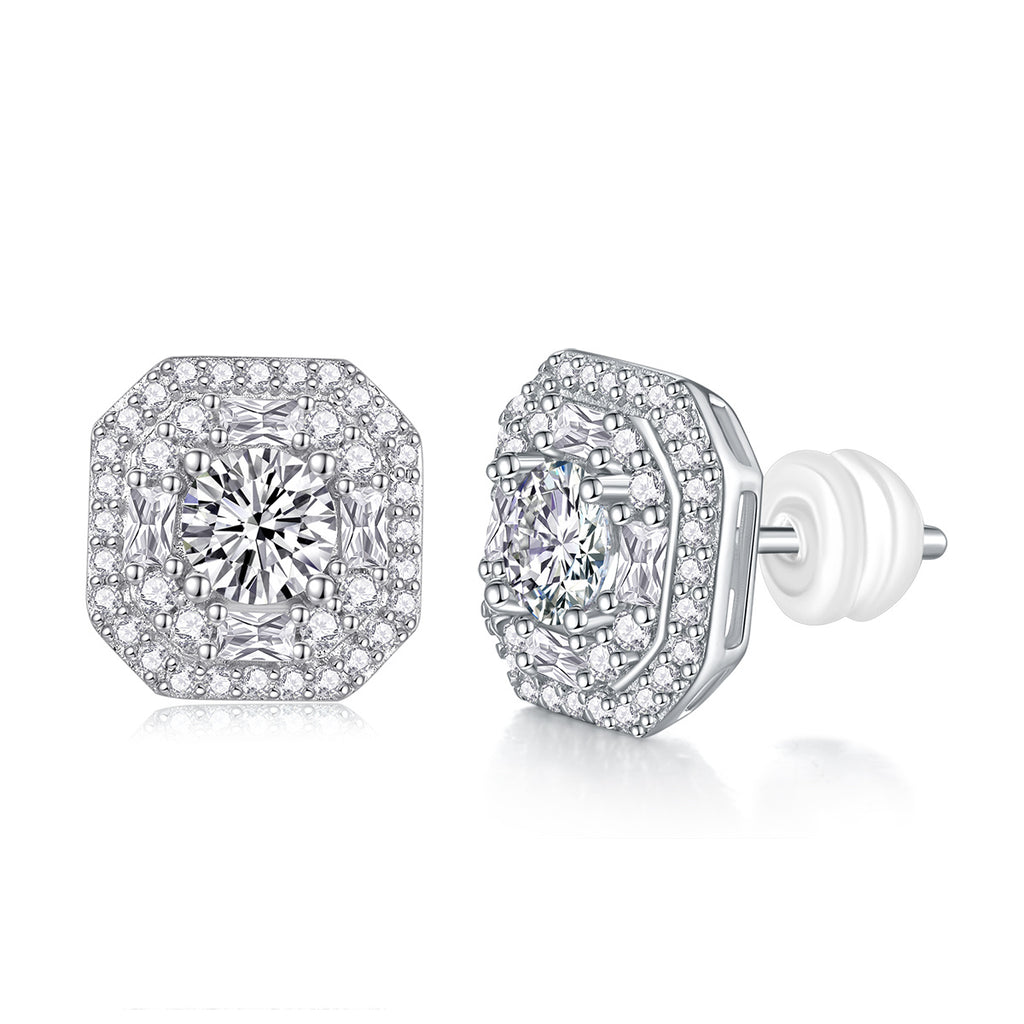 Large Diamond Set With Moissanite Silver Earrings Luxury Fashion Diamond Stud Earrings