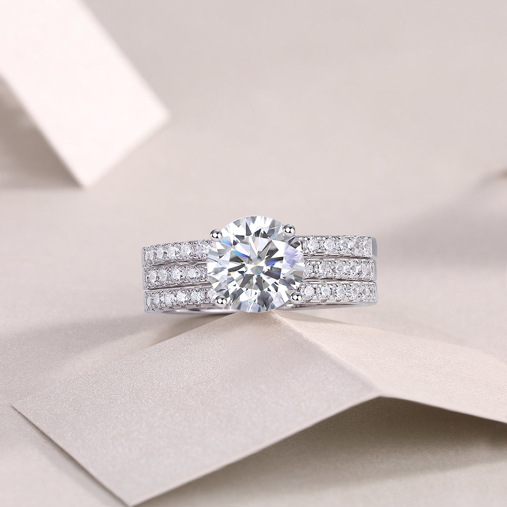 Eternal Trinity — 2-Carat Moissanite Bridal Set in Platinum & Silver