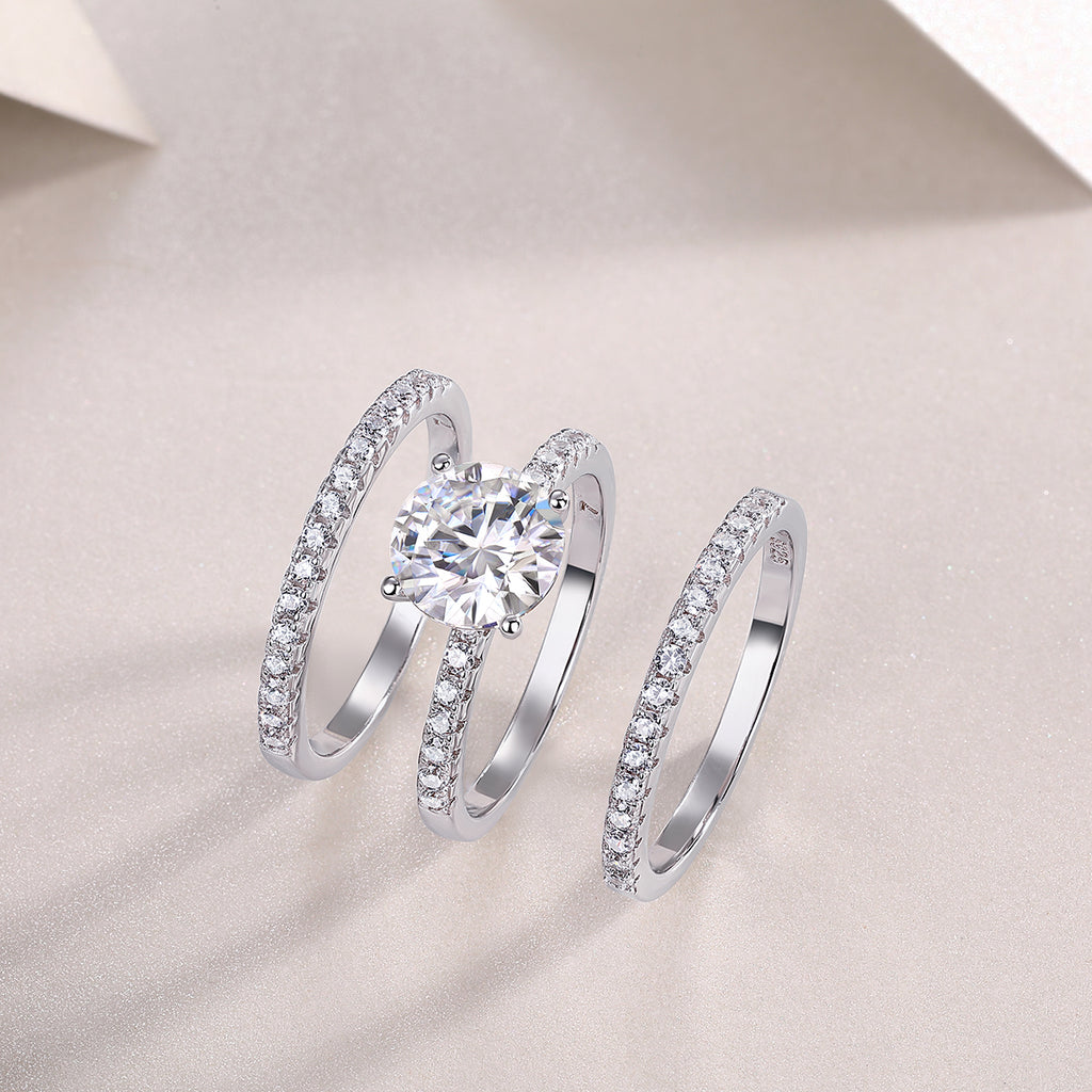 Eternal Trinity — 2-Carat Moissanite Bridal Set in Platinum & Silver