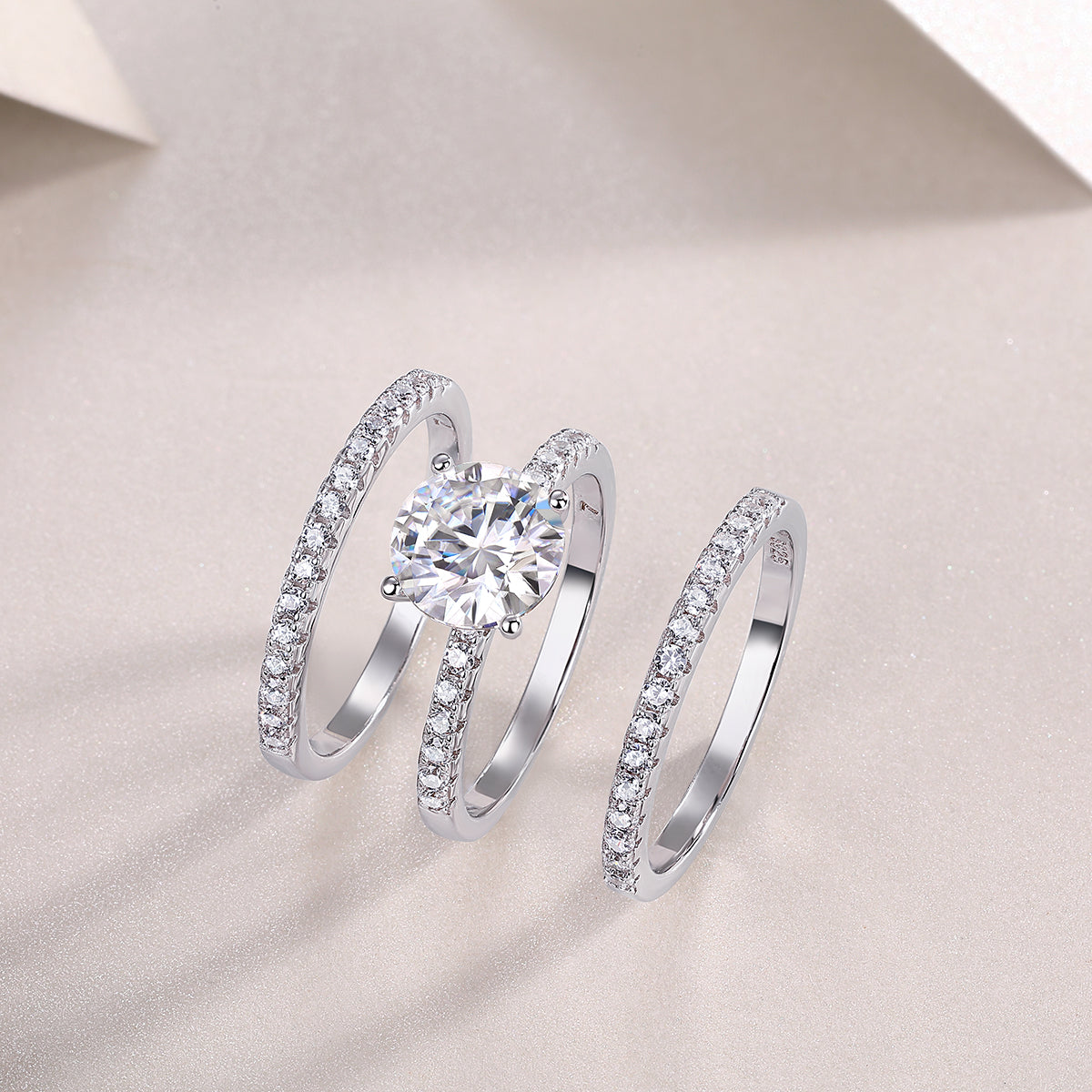 Eternal Trinity — 2-Carat Moissanite Bridal Set in Platinum & Silver
