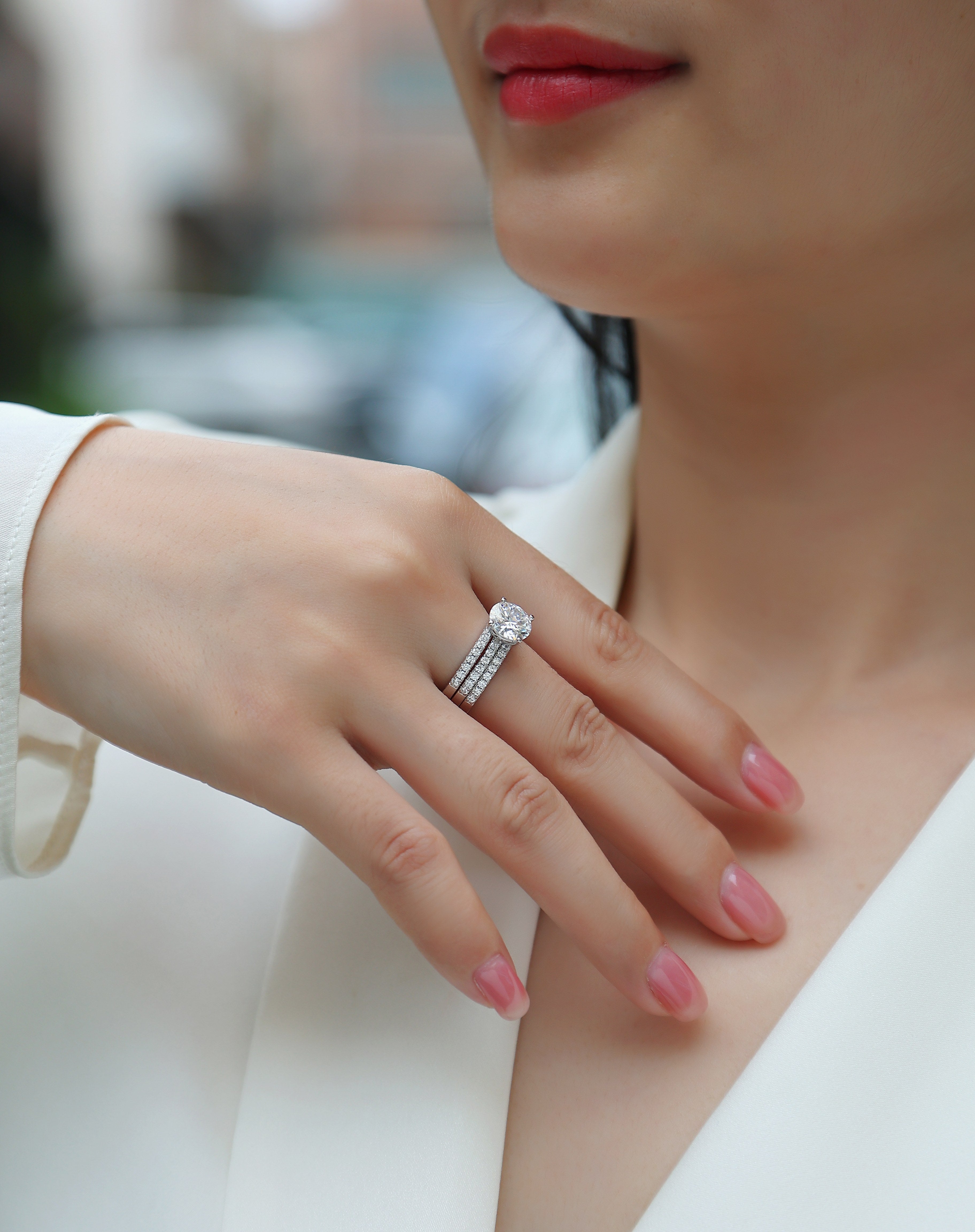 Eternal Trinity — 2-Carat Moissanite Bridal Set in Platinum & Silver